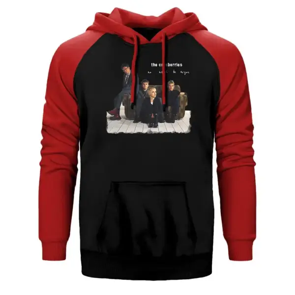 The Cranberries Group Hoodie, Double Color Raglan Sleeve Red Sweatshirt