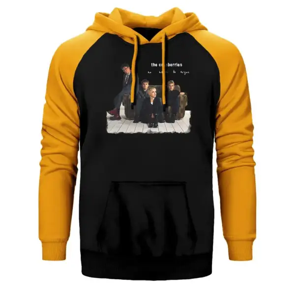 The Cranberries Group Hoodie, Double Color Raglan Sleeve Yellow Sweatshirt