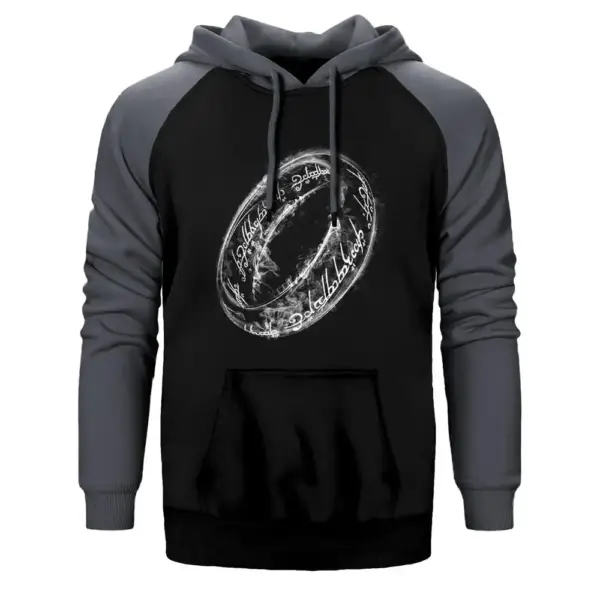 The Lord of the Rings Hoodie, Double Color Raglan Sleeve Gray Sweatshirt