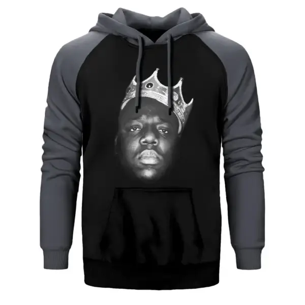 The Notorious Biggie Hoodie, Double Color Raglan Sleeve Gray Sweatshirt