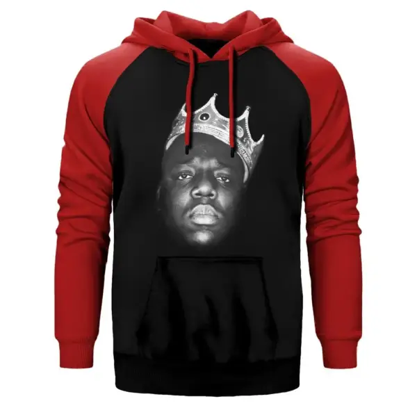 The Notorious Biggie Hoodie, Double Color Raglan Sleeve Red Sweatshirt