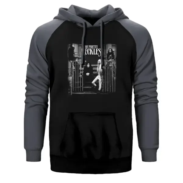 The Pretty Reckless Hoodie, Double Color Raglan Sleeve Gray Sweatshirt