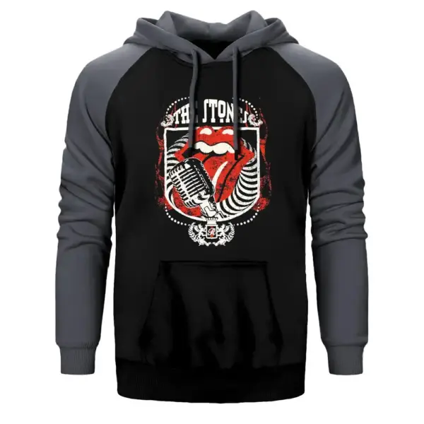 The Rolling Stones Hoodie, Double Color Raglan Sleeve Gray Sweatshirt