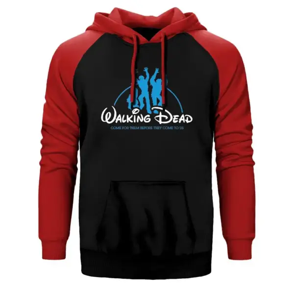 The Walking Dead Fun Logo Hoodie, Double Color Raglan Sleeve Red Sweatshirt