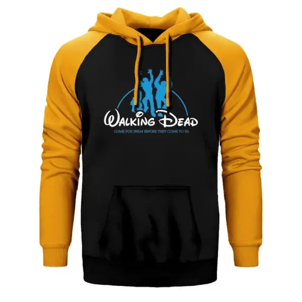 The Walking Dead Fun Logo Hoodie, Double Color Raglan Sleeve Yellow Sweatshirt