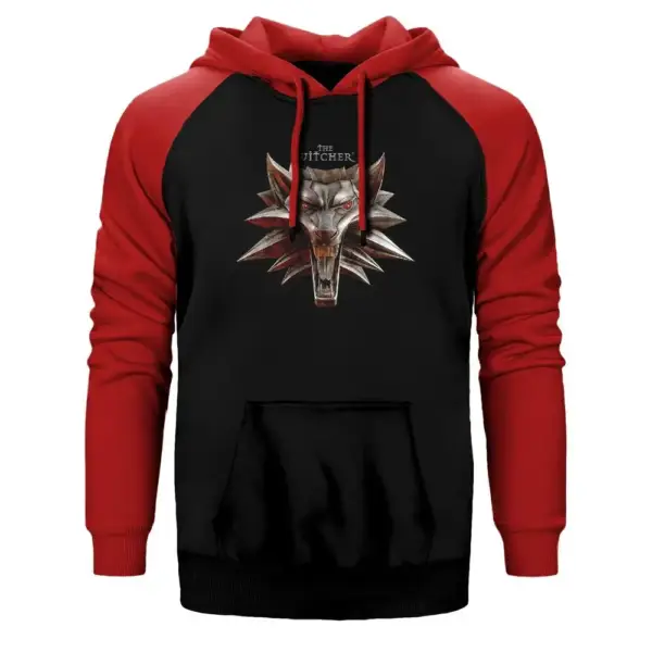 The Witcher Avatar Hoodie, Double Color Raglan Sleeve Red Sweatshirt