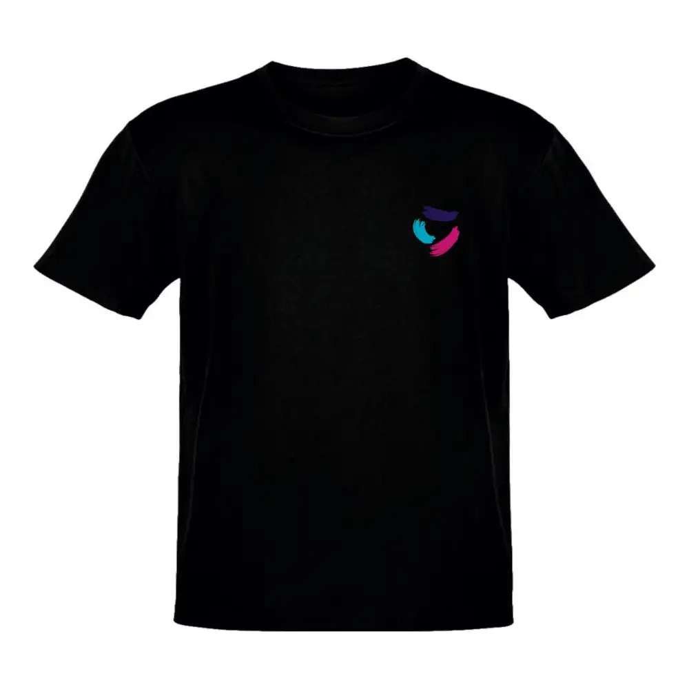 Three Color Brush Stroke Logo Black T-Shirt