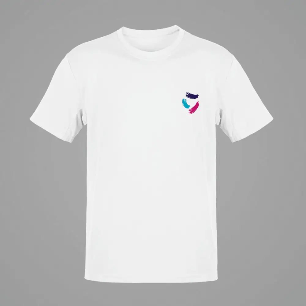 Three Color Brush Stroke Logo White T-Shirt