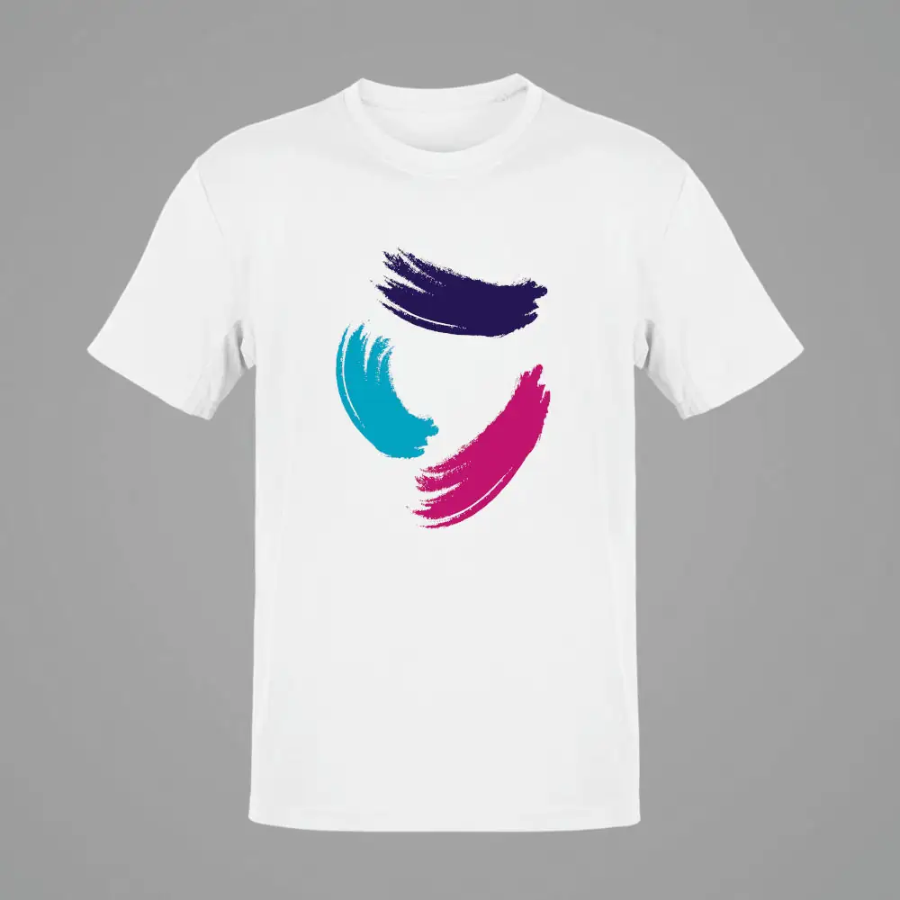 Three Color Brush Stroke White T-Shirt