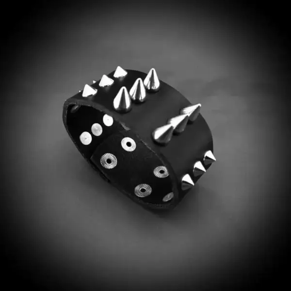 Three Rows Spike Genuine Leather Bracelet