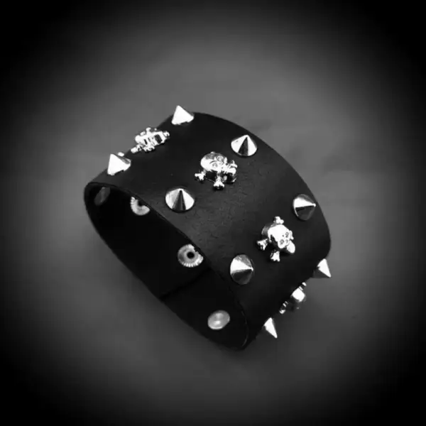 Three Rows Spike Genuine Leather Bracelet