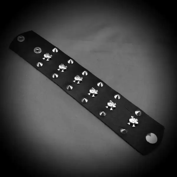 Three Rows Spike Genuine Leather Bracelet - Image 2