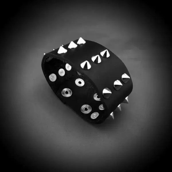 Three Rows Spike Genuine Leather Bracelet