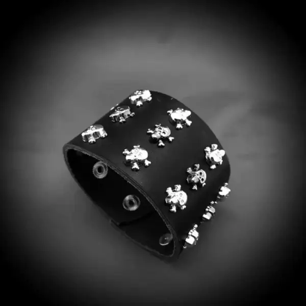 Three Rows Spike Genuine Leather Bracelet