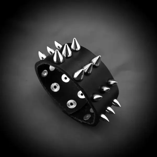 Three Rows Spike Genuine Leather Bracelet