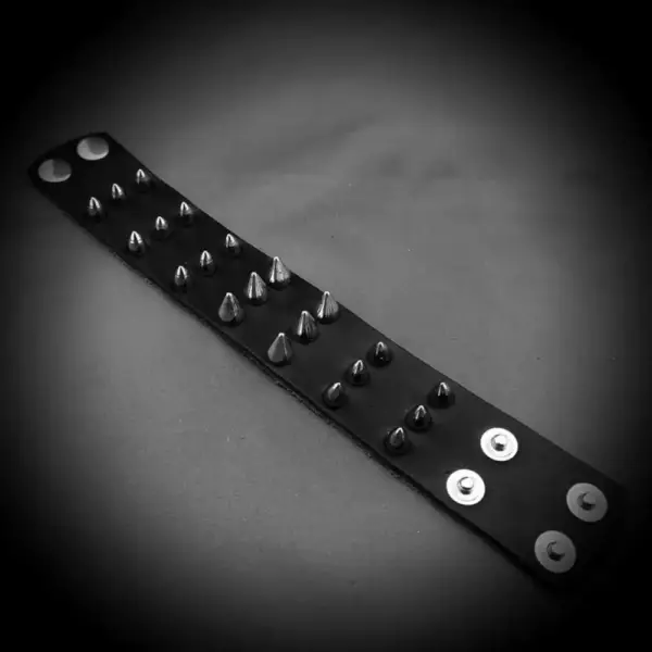 Three Rows Spike Genuine Leather Bracelet - Image 2