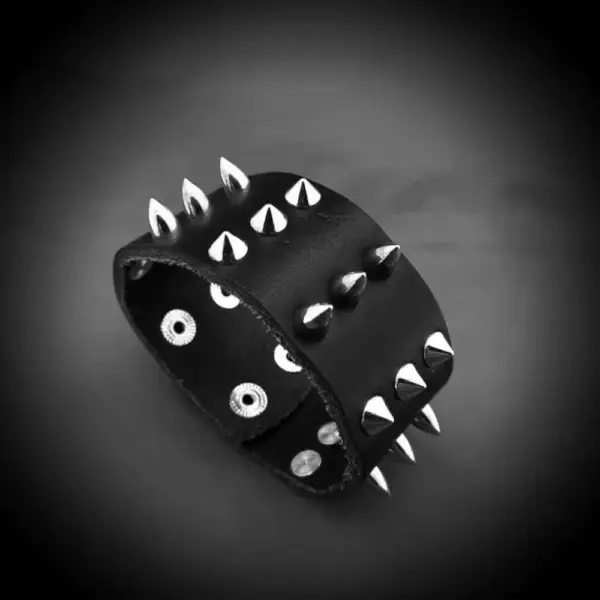 Three Rows Spike Genuine Leather Bracelet