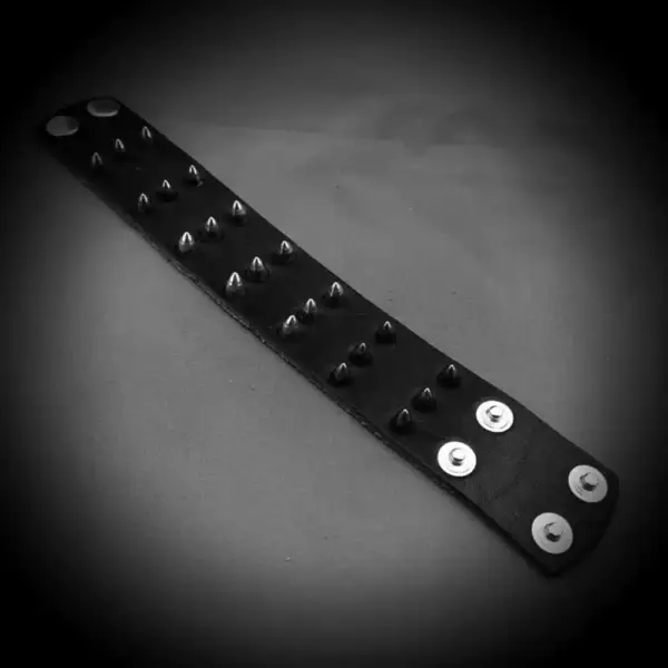 Three Rows Spike Genuine Leather Bracelet - Image 2