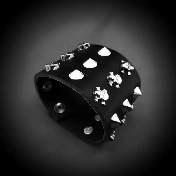 Three Rows Spike Genuine Leather Bracelet