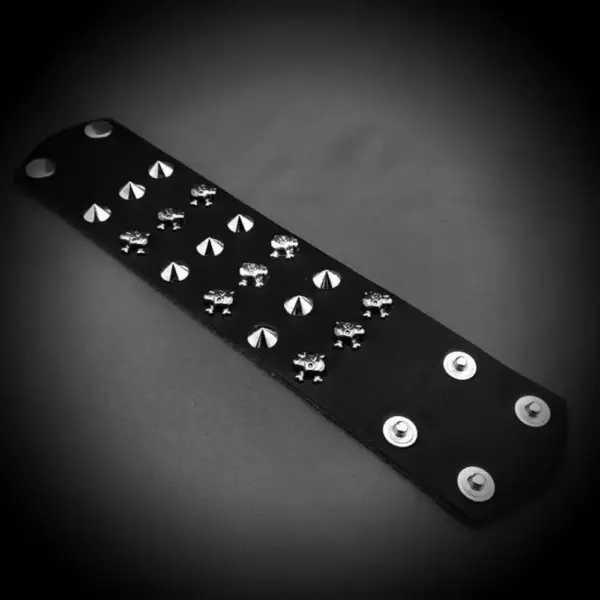 Three Rows Spike Genuine Leather Bracelet - Image 2