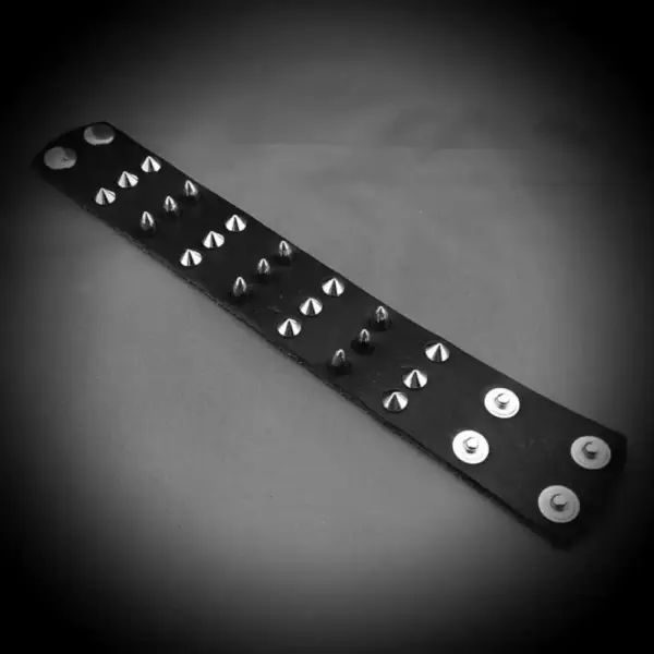 Three Rows Spike Genuine Leather Bracelet - Image 2