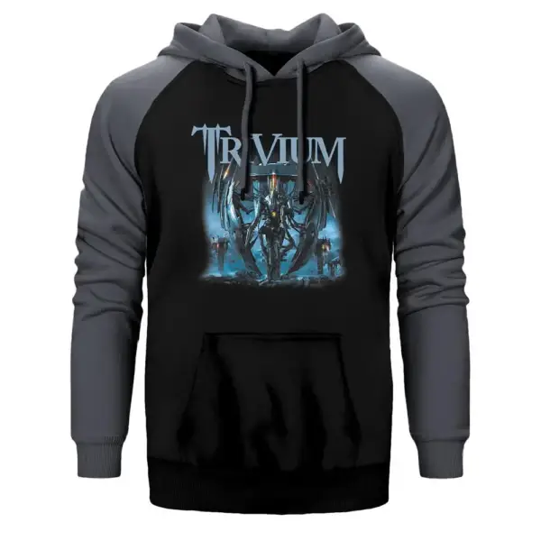 Trivium Vengeance Falls Hoodie, Double Color Raglan Sleeve Gray Sweatshirt