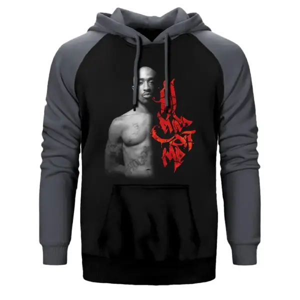 Tupac All Eyez On Me Hoodie, Double Color Raglan Sleeve Gray Sweatshirt