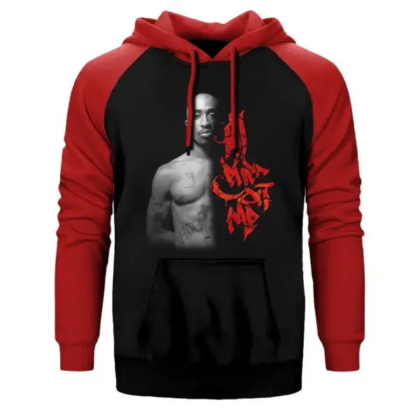Tupac All Eyez On Me Hoodie, Double Color Raglan Sleeve Red Sweatshirt