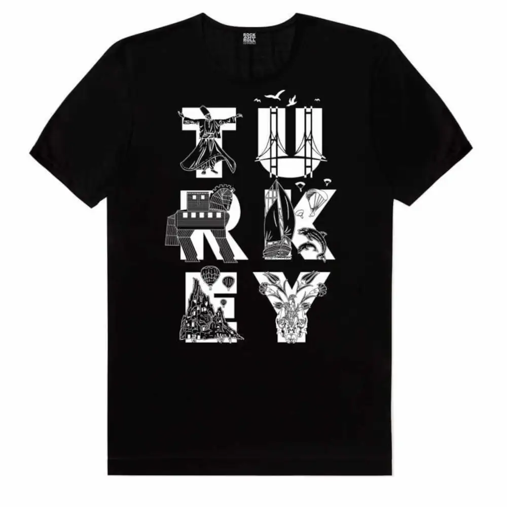 Turkey Letters Short Sleeve Black T-Shirt