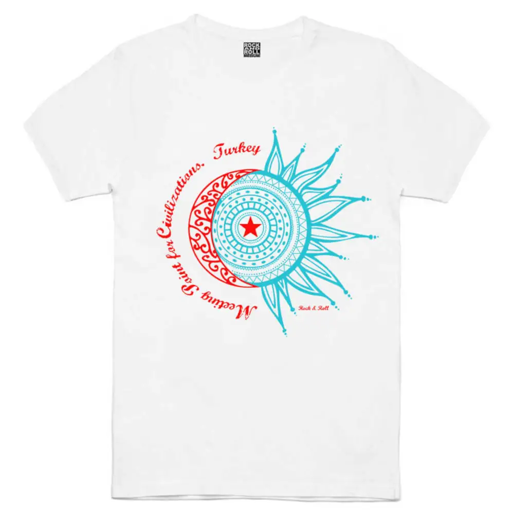 Turkey Moon and Star Short Sleeve Men's White T-shirt