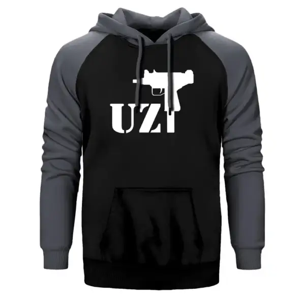 Uzi Underground Hoodie, Double Color Raglan Sleeve Gray Sweatshirt