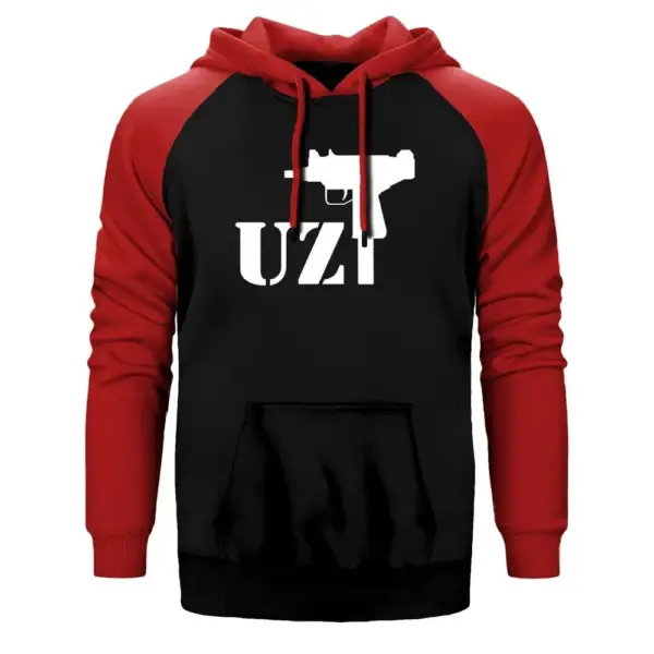Uzi Underground Hoodie, Double Color Raglan Sleeve Red Sweatshirt