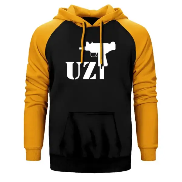 Uzi Underground Hoodie, Double Color Raglan Sleeve Yellow Sweatshirt