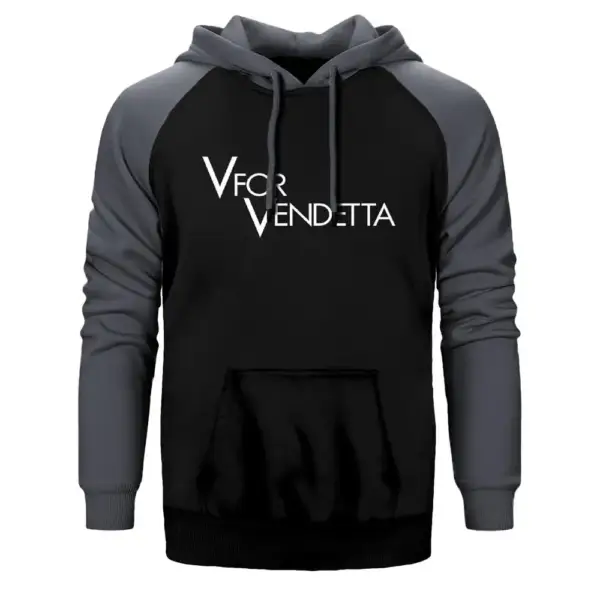 V for Vendetta Hoodie, Double Color Raglan Sleeve Gray Sweatshirt
