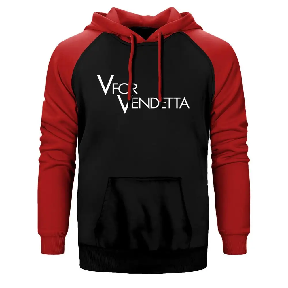 V for Vendetta Hoodie, Double Color Raglan Sleeve Red Sweatshirt