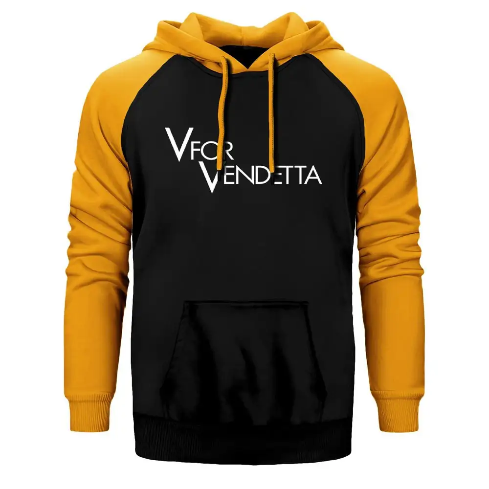 V for Vendetta Hoodie, Double Color Raglan Sleeve Yellow Sweatshirt