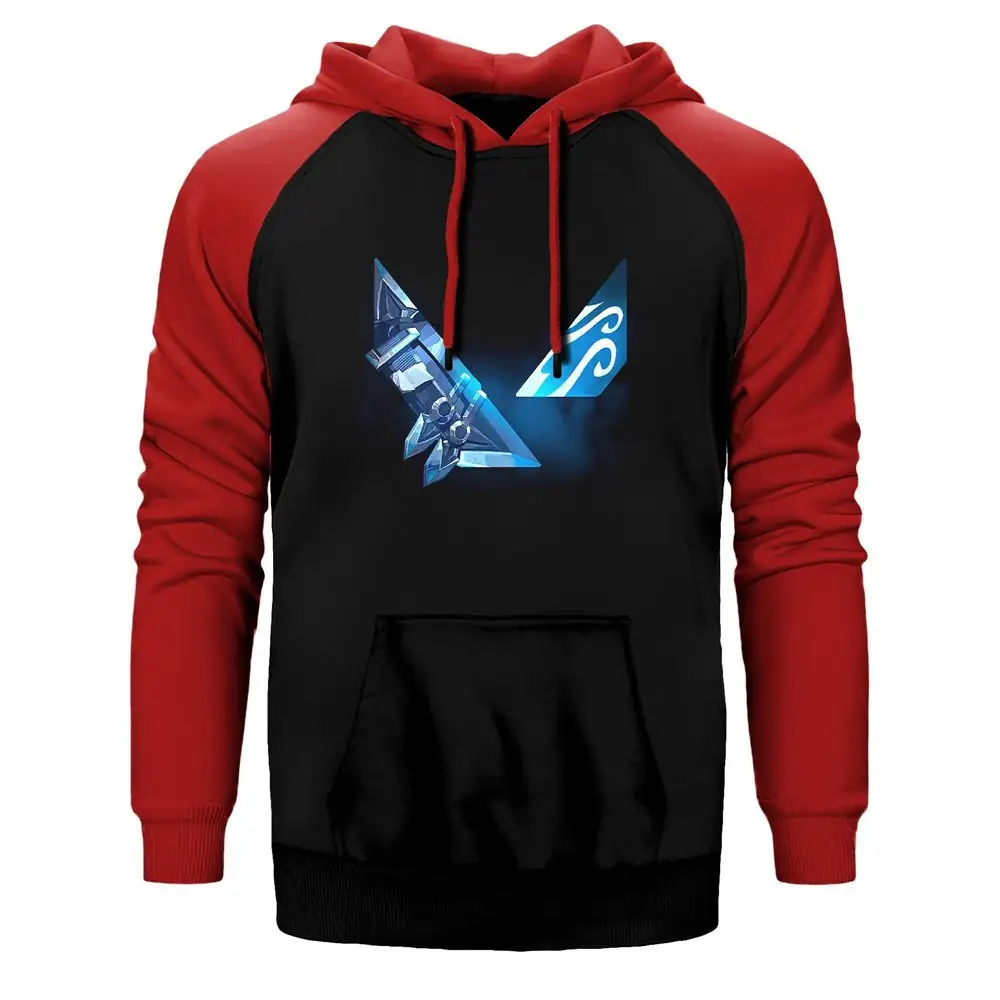 Valorant Jett Logo Hoodie, Double Color Raglan Sleeve Red Sweatshirt