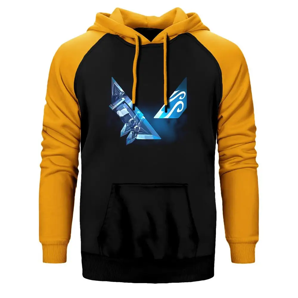 Valorant Jett Logo Hoodie, Double Color Raglan Sleeve Yellow Sweatshirt