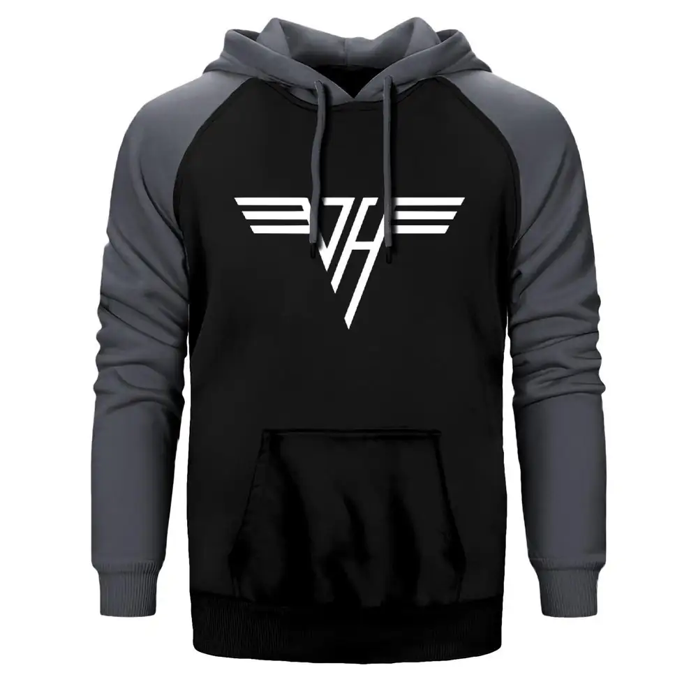 Van Halen Logo Classic Hoodie, Double Color Raglan Sleeve Gray Sweatshirt