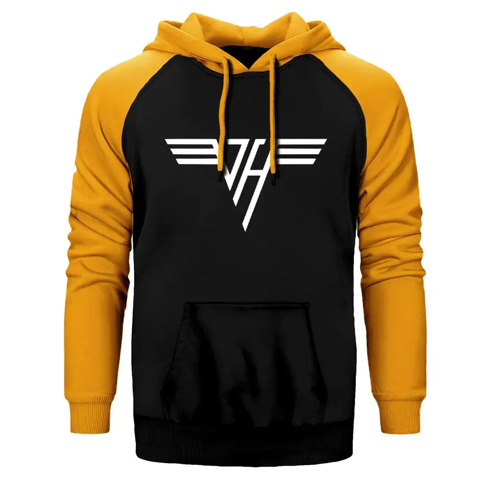 Van Halen Logo Classic Hoodie, Double Color Raglan Sleeve Yellow Sweatshirt