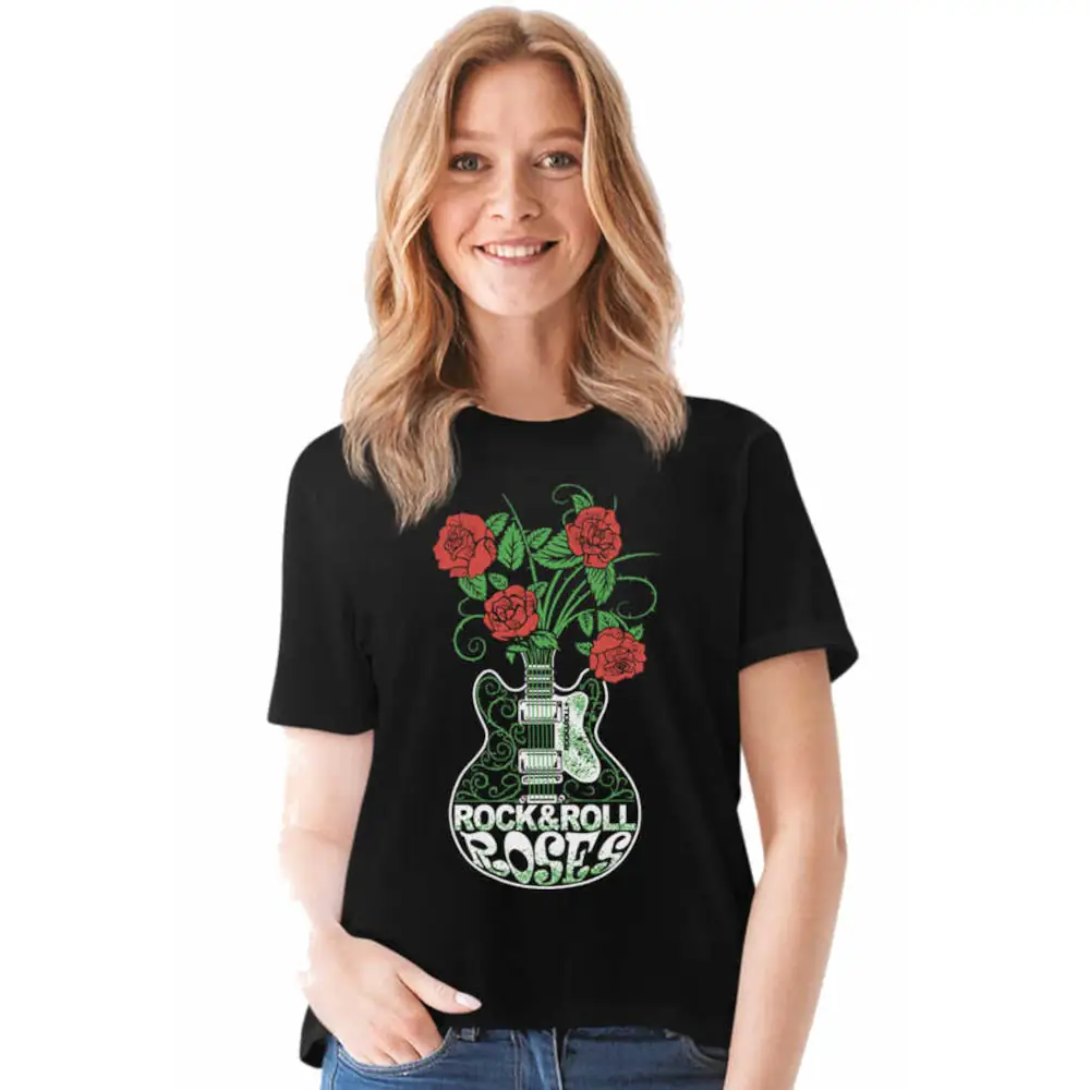Vase Guitar Short Sleeve Women's Black T-shirt