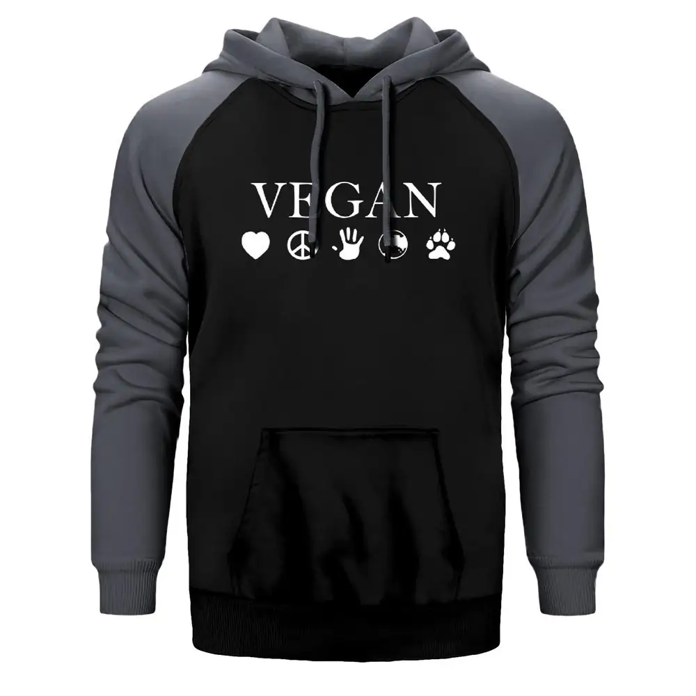 Vegan Hoodie, Double Color Raglan Sleeve Gray Sweatshirt