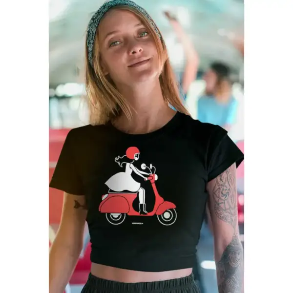 Vespa Girl Crop Top Women's Black T-Shirt