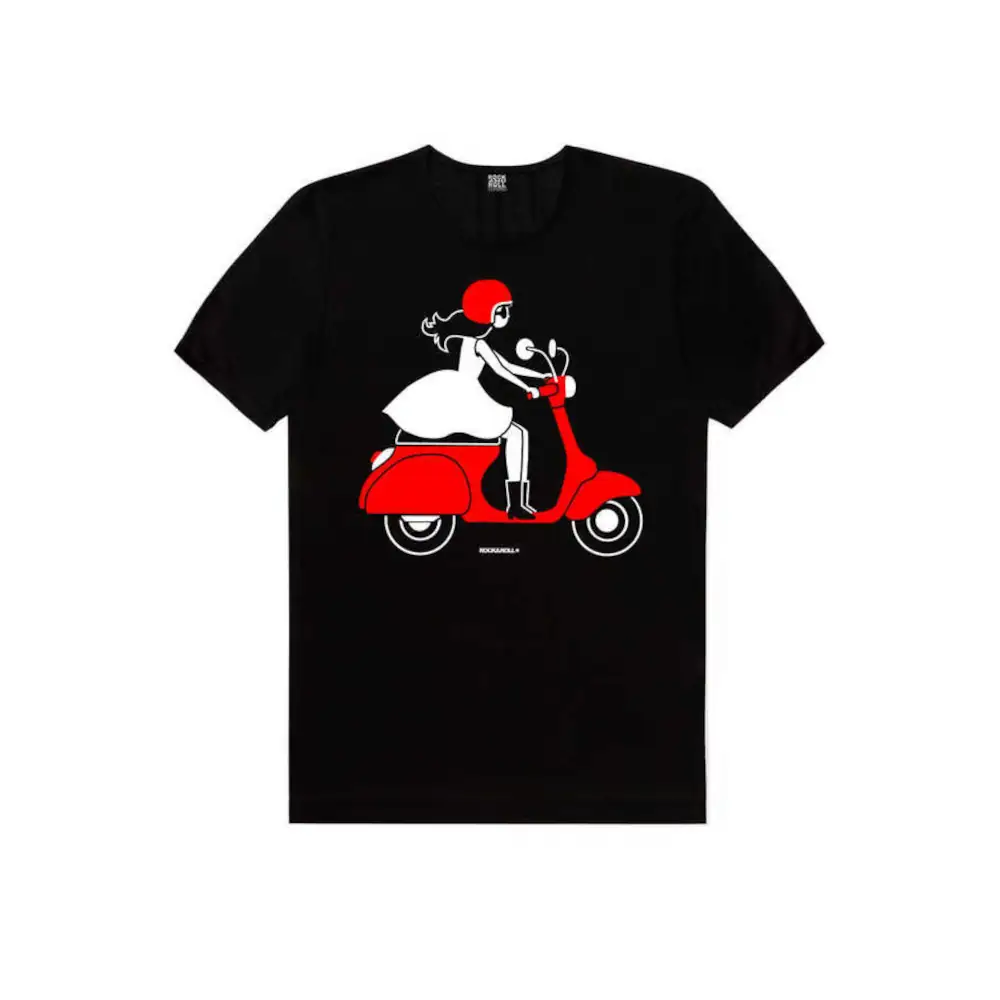 Vespa Girl Short Sleeve Men's  Black T-shirt