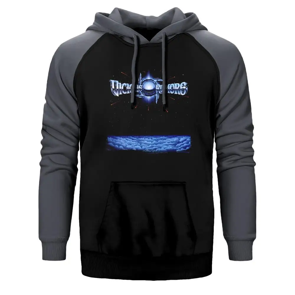 Vicious Rumors 1990 Hoodie, Double Color Raglan Sleeve Gray Sweatshirt