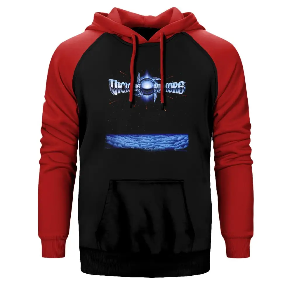 Vicious Rumors 1990 Hoodie, Double Color Raglan Sleeve Red Sweatshirt