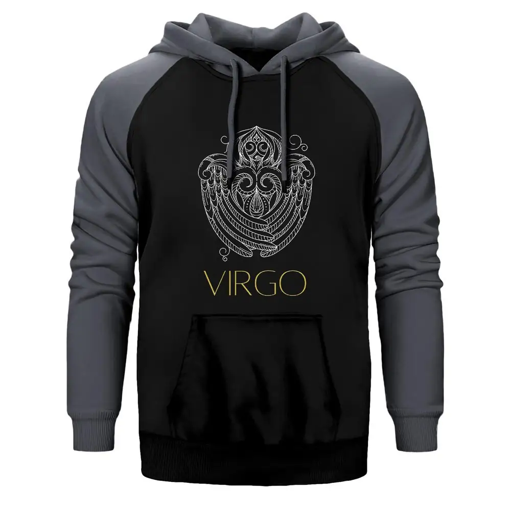 Virgo Zodiac Retro Hoodie, Double Color Raglan Sleeve Grey Sweatshirt