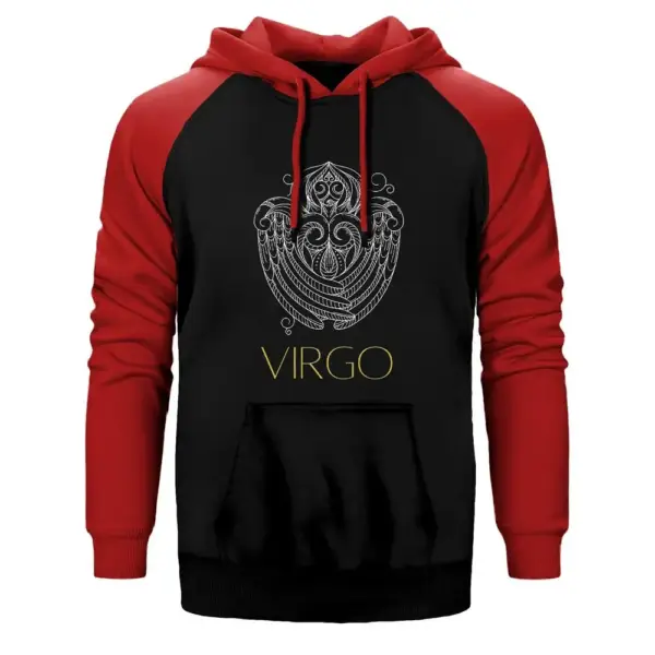 Virgo Zodiac Retro Hoodie, Double Color Raglan Sleeve Red Sweatshirt