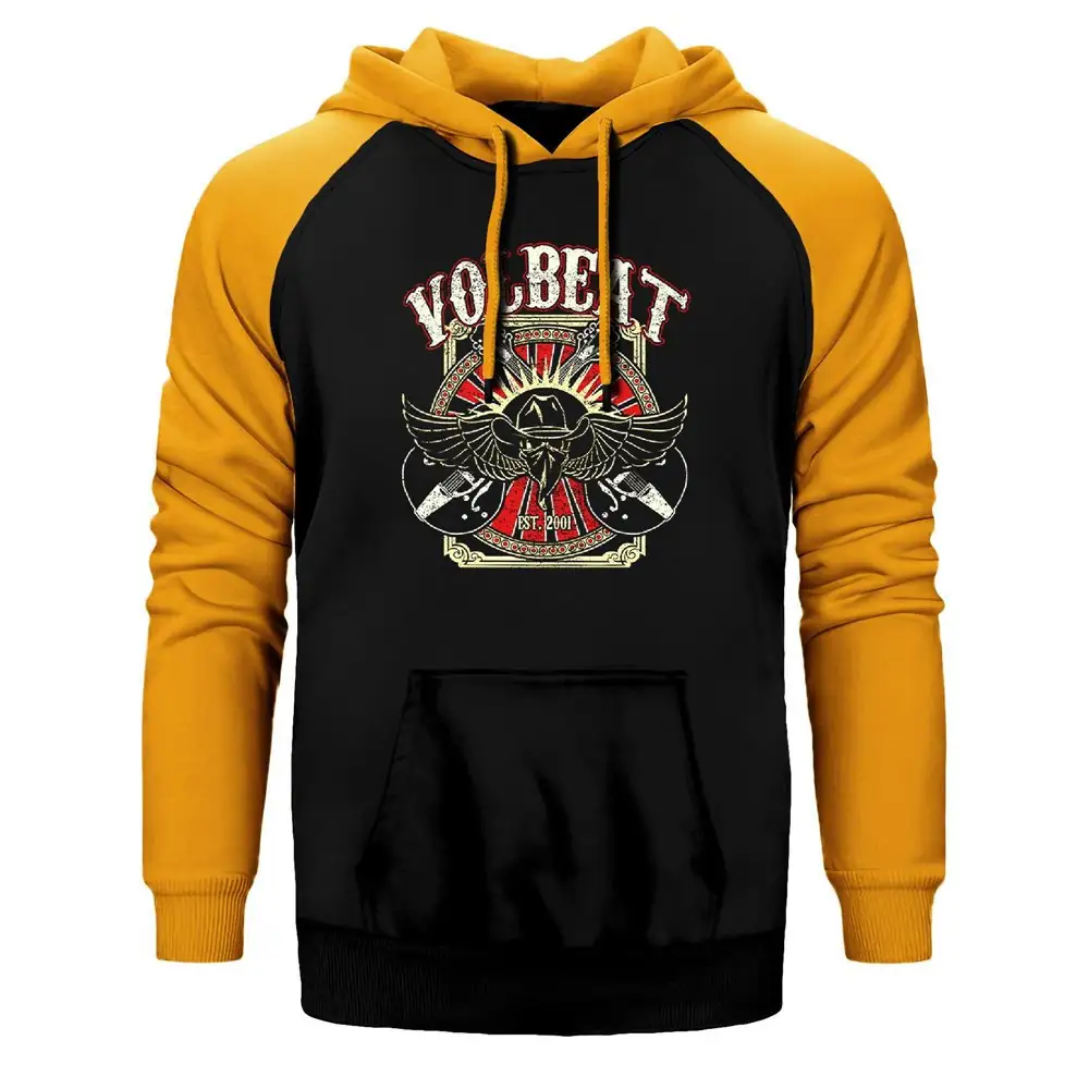 Volbeat Hoodie, Double Color Raglan Sleeve Yellow Sweatshirt