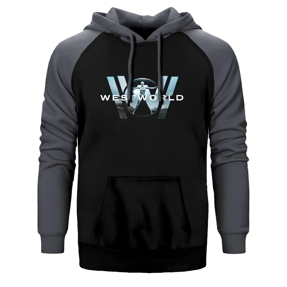 WestWorld Hoodie, Double Color Raglan Sleeve Gray Sweatshirt